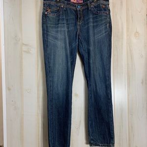 Azzure Blue Embroidered  Straight Leg Jeans 34